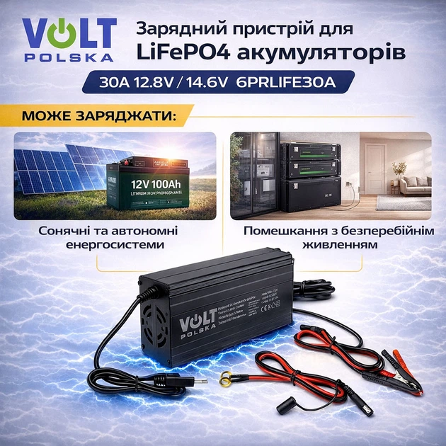 Зарядний пристрій для LiFePO4 акумуляторів Volt Polska 30A 12.8V / 14.6V 6PRLIFE30A - изображение 2