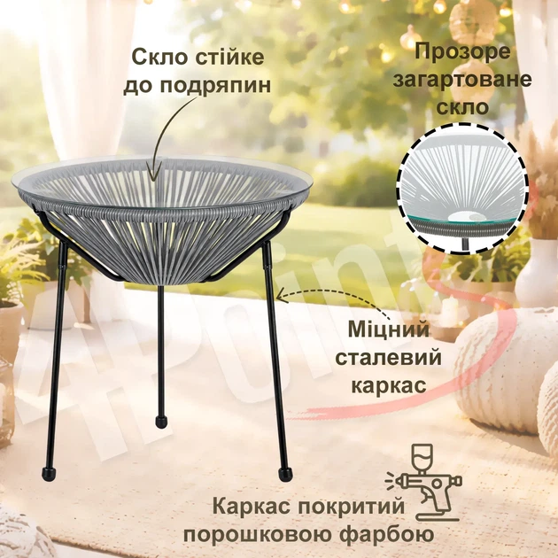 Комплект садовой мебели 4Points Capri круглый стол + 2 стула серый - изображение 3