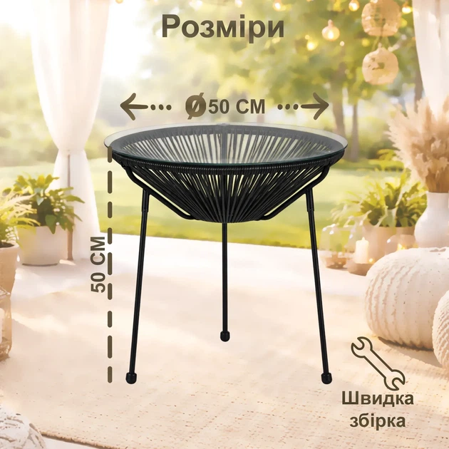 Комплект садових меблів 4Points Capri круглий стіл + 2 стільці Чорний - зображення 4