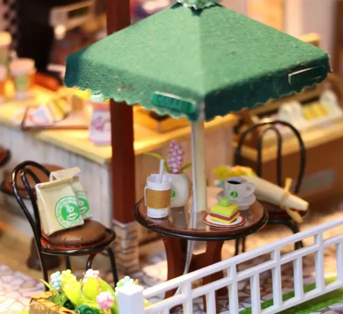 3D Румбокс DIY DollHouse "Coffee Time" кафе+ Пылезащитный купол C006Z - изображение 9