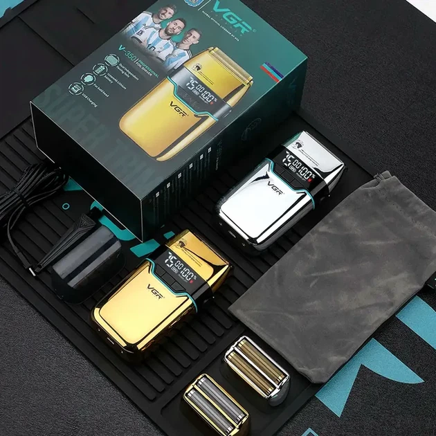 Электробритва V-350 5 Вт 7500 об/мин USB серебристая с двумя насадками для бритья бороды и головы - изображение 2