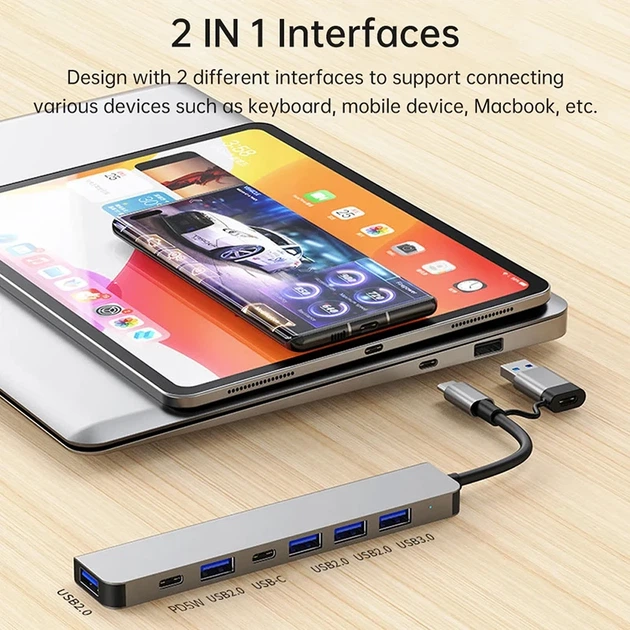 Хаб 7 в 1 SD/TF HDMI 4K30Hz USB2.0 USB 3.0 Type-C PD 100W Stone ST-H29 - Фото 3 Хаб 7 в 1 SD/TF HDMI 4K30Hz USB2.0 USB 3.0 Type-C PD 100W Stone ST-H29 - изображение 3