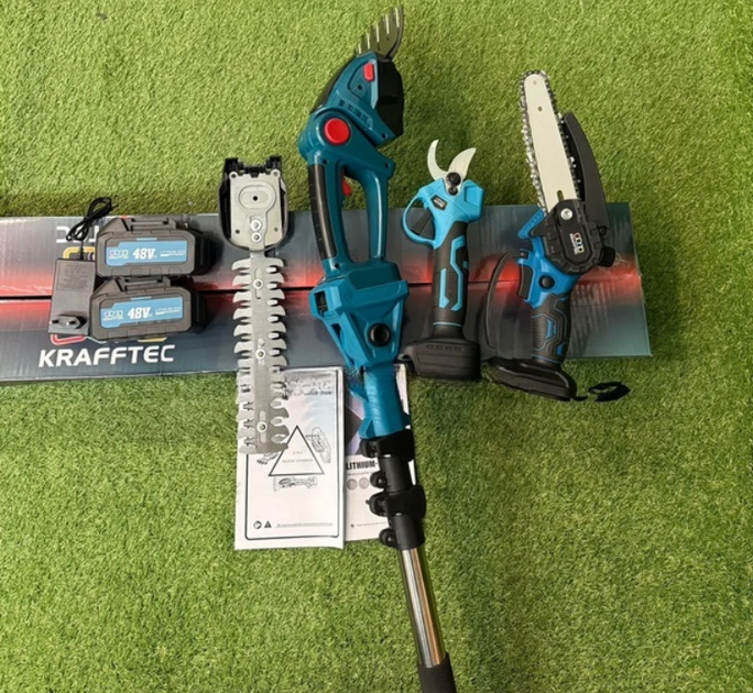 Акумуляторний набір 4в1 Krafftec 48V/8Ah: секатор DUP570, мініпила DUC170Z, розбірна штанга 2,7 м та кущоріз - зображення 6