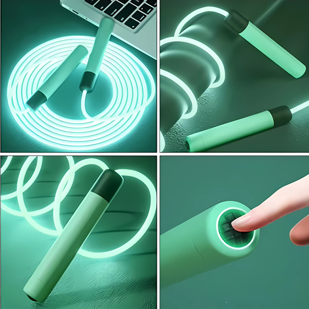 Светодиодная сияющая скакалка с LED подсветкой для спорта детей и взрослых 2.8 м зеленая JDT-0849164 - изображение 4
