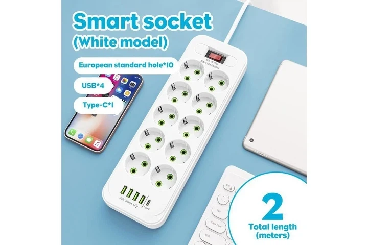 Сетевой удлинитель/фильтр/разветвитель 5 м (D10) 10 розеток EU/4xUSB/1-PD (Type-C) (22) - изображение 4