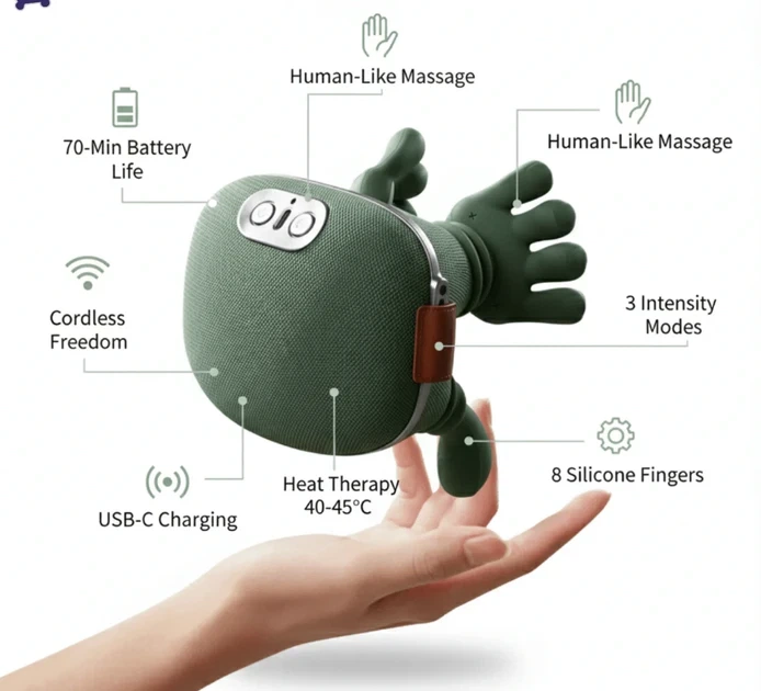 Массажёр для плеч и шеи, N7 с эффектом настоящих рук 3D Shiatsu с подогревом 45° - изображение 3