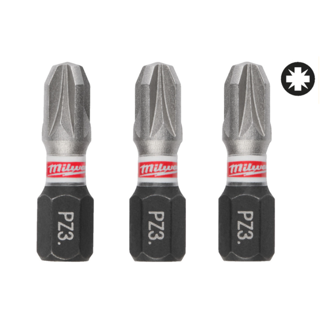 Бита SHOCKWAVE MILWAUKEE, PZ3, 25мм, (3шт) - Фото 1 Бита SHOCKWAVE MILWAUKEE, PZ3, 25мм, (3шт) - изображение 1