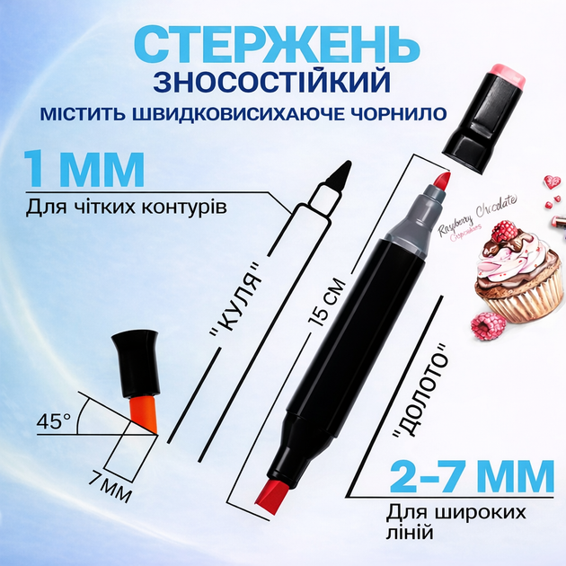 Набор скетч фломастеров маркеров 120шт по номерам для рисования двухсторонние спиртовые в сумке палитра - изображение 3