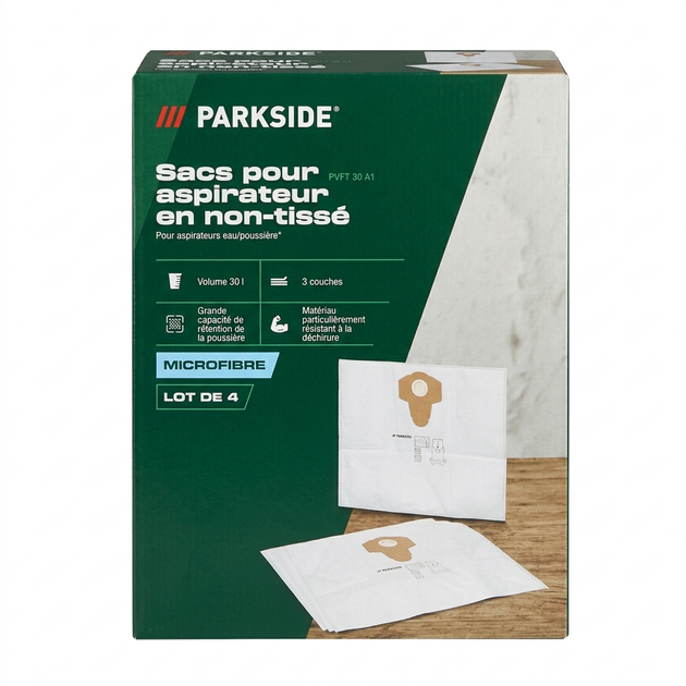 Мешки для пылесоса PARKSIDE PVFT 30 A1 микрофибра 30 л (4 шт) для строительных пылесосов - Фото 2 Мешки для пылесоса PARKSIDE PVFT 30 A1 микрофибра 30 л (4 шт) для строительных пылесосов - изображение 2