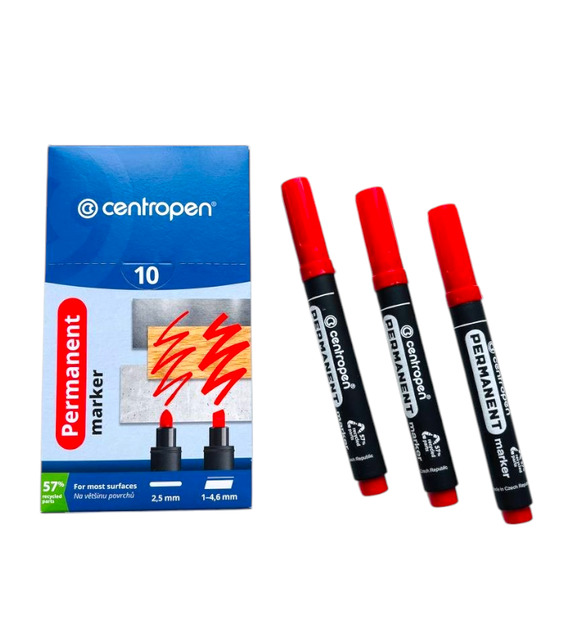 Маркер Centropen 8566/02 червоний круглий 2,5 мм. 10 шт 6918 - изображение 3