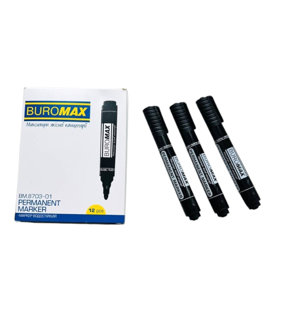 Маркер JOBMAX BM 8703-01 водостійкий чорний 2-4 мм 12 шт 7385 - Фото 4 Маркер JOBMAX BM 8703-01 водостійкий чорний 2-4 мм 12 шт 7385 - изображение 4