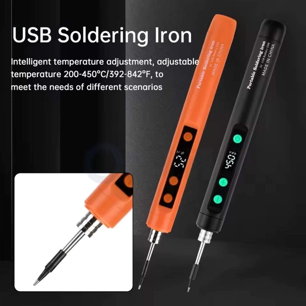 Електричний паяльник з акумулятором LED-дисплей Регулювання нагріву Orange (5134) - зображення 5