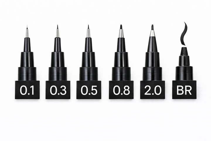 Набор линеров Joyko DP-298S 6 шт (0.1, 0.3, 0.5, 0.8, BR, 2.0 мм) для черчения, графики и рисования. - изображение 3