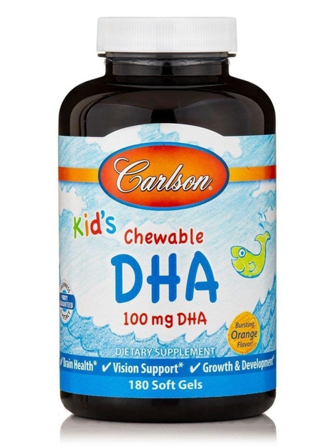 Рыбий жир для детей Carlson Labs (Kids Chewable DHA) 100 мг 180 капсул со вкусом апельсина CAR15720 - Фото 1 Рыбий жир для детей Carlson Labs (Kids Chewable DHA) 100 мг 180 капсул со вкусом апельсина CAR15720 - изображение 1