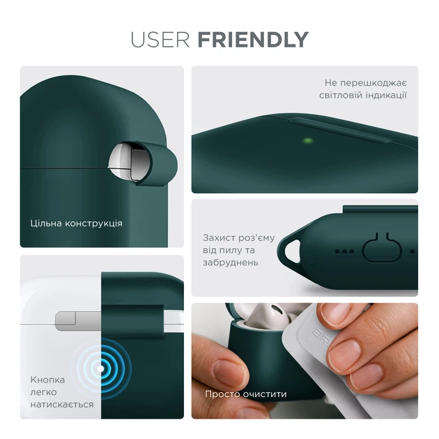 Силиконовый чехол для наушников Apple AirPods Pro 2 2022, Hang Case, зеленый, ультратонкий защитный кейс толщиной 2 мм, защита от царапин, пыли и ударов, компактный, с карабином для крепления, ArmorStandart (ARM68591) - изображение 5