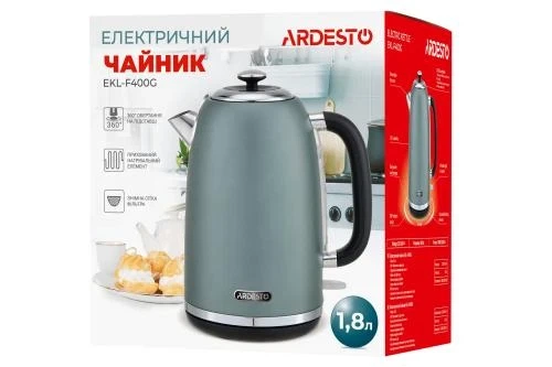 Електрочайник Ardesto EKL-F400G, Mint, 2200 Вт, 1.8 л, дисковий, індикатор роботи, корпус нержавіюча сталь, захист від перегріву та автоматичне відключення при відсутності води - Фото 5 Електрочайник Ardesto EKL-F400G, Mint, 2200 Вт, 1.8 л, дисковий, індикатор роботи, корпус нержавіюча сталь, захист від перегріву та автоматичне відключення при відсутності води - изображение 5