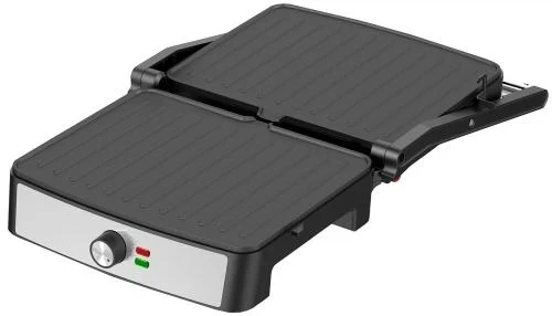 Електрогриль Liberton LPG-1402, Inox/Black, 2200W, закритий (двосторонній), індикатор готовності їжі, регулятор температури, відкривання на 180град, розмір пластини 29х23см, рифлені пластини, антипригарне покриття, піддон для жиру, скребок для чищення - изображение 2