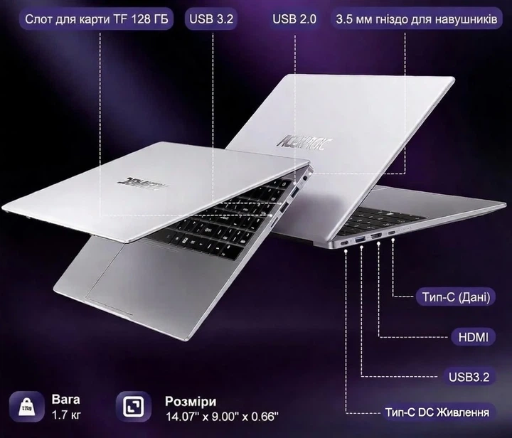 Ноутбук 15.6" Acemagic AX15 Intel N95 RAM 16GB SSD 512GB Win11 (UKR) g2 Б/В - изображение 4