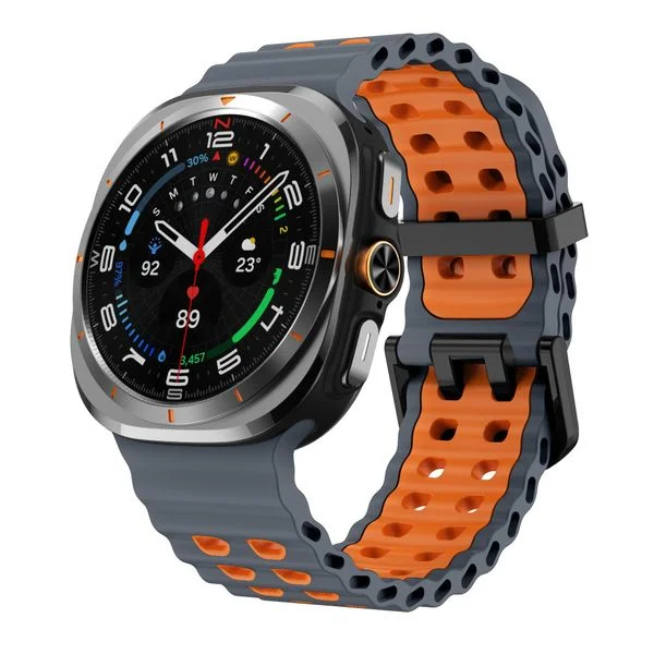 Перфорований ремінець Wave Classic для Samsung Galaxy Watch Ultra / Ultra (2025) – сіро-помаранчевий / силікон (WC835) - зображення 3