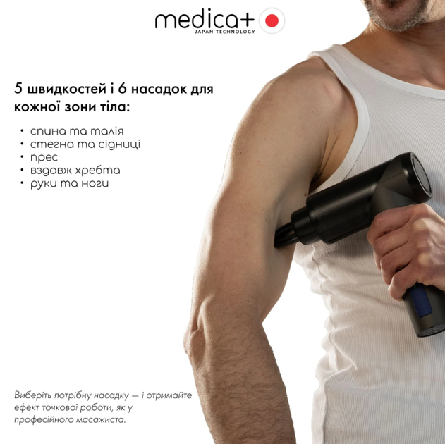 Перкусійний ручний масажер для тіла і м’язів MEDICA+ MassHand Pro 5.0 5 швидкостей 11 мм амплітуда 3400 mAh акумуляторний - зображення 8