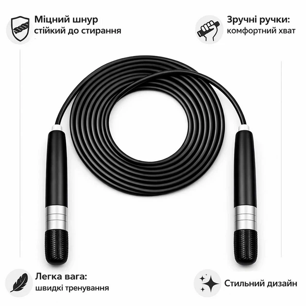 Скакалка регулируемая для фитнеса, кроссфита Newt Jumping 3 м Черная (NE-SK-67BK) - изображение 2
