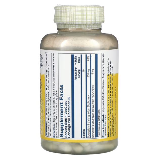 Биодобавка Магний глицинат Solaray (Magnesium Glycinate) 350 мг 240 капсул SOR89504 - Фото 4 Биодобавка Магний глицинат Solaray (Magnesium Glycinate) 350 мг 240 капсул SOR89504 - изображение 4