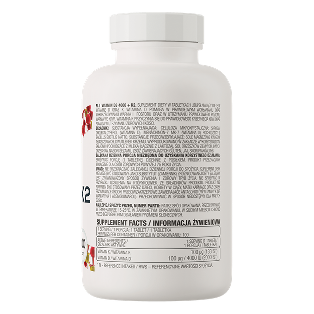 Біодобавка Вітамін D3+K2 Ostrovit (Vitamin D3 4000+K2) 4000 МО 100 таблеток OST20278 - Фото 2 Біодобавка Вітамін D3+K2 Ostrovit (Vitamin D3 4000+K2) 4000 МО 100 таблеток OST20278 - зображення 2