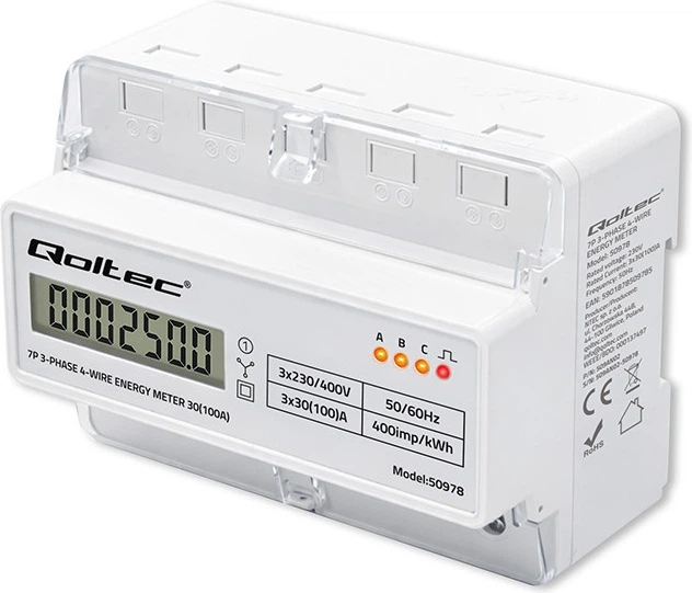 Miernik zużycia energii elektrycznej Qoltec trójfazowy 400 V 100 A LED na szynę DIN (5901878509785) - obraz 3