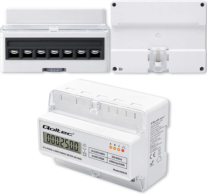 Miernik zużycia energii elektrycznej Qoltec trójfazowy 400 V 100 A LED na szynę DIN (5901878509785) - obraz 6