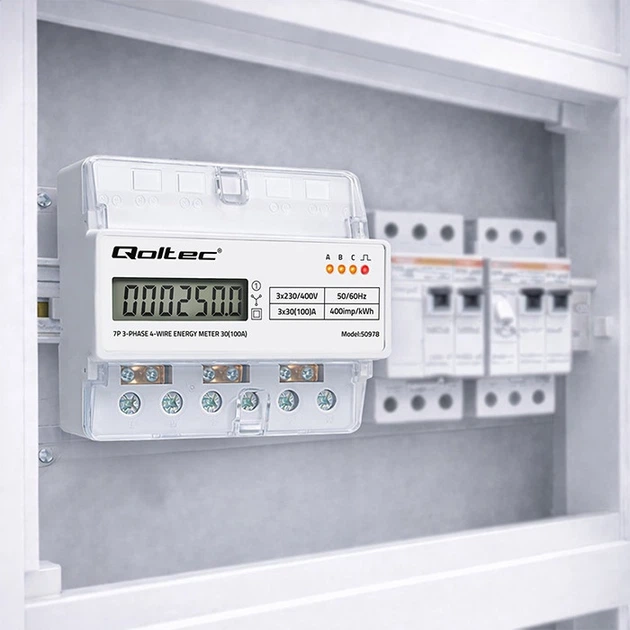 Miernik zużycia energii elektrycznej Qoltec trójfazowy 400 V 100 A LED na szynę DIN (5901878509785) - obraz 9