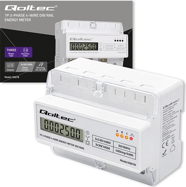 Miernik zużycia energii elektrycznej Qoltec trójfazowy 400 V 100 A LED na szynę DIN (5901878509785) - obraz 16