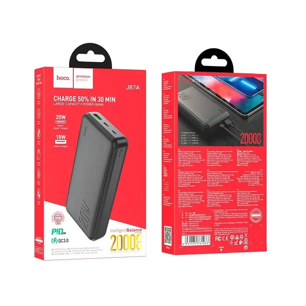 Внешний аккумулятор Power bank HOCO J87A Tacker 20000mAh быстрая зарядка PD 20W + QC 3.0 Black - изображение 3