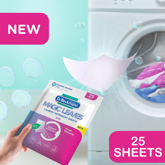 Еко-порошок у серветках для прання Dr. Beckmann MAGIC LEAVES Colorwaschmittel Laundry detergent sheets, 25 шт - Фото 2 Еко-порошок у серветках для прання Dr. Beckmann MAGIC LEAVES Colorwaschmittel Laundry detergent sheets, 25 шт - зображення 2