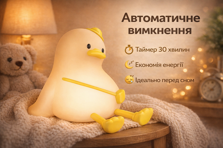 Дитячий нічник-світильник 2 в 1 Hoco HX16 Ліниве каченя LED силіконовий акумуляторний Duck Lamp, сенсорна лампа-нічник у вигляді каченяти з м’яким теплим світлом для дитячої кімнати, настільний нічник для сну дитини, USB зарядка - зображення 3
