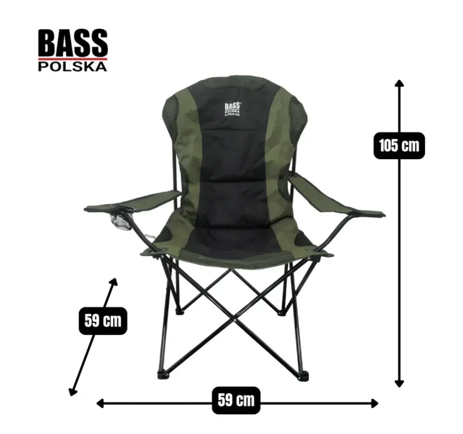 Крісло розкладне, рибальське Bass Polska 59×59 см — туристичне крісло для кемпінгу, пікніка та риболовлі, складане - зображення 4