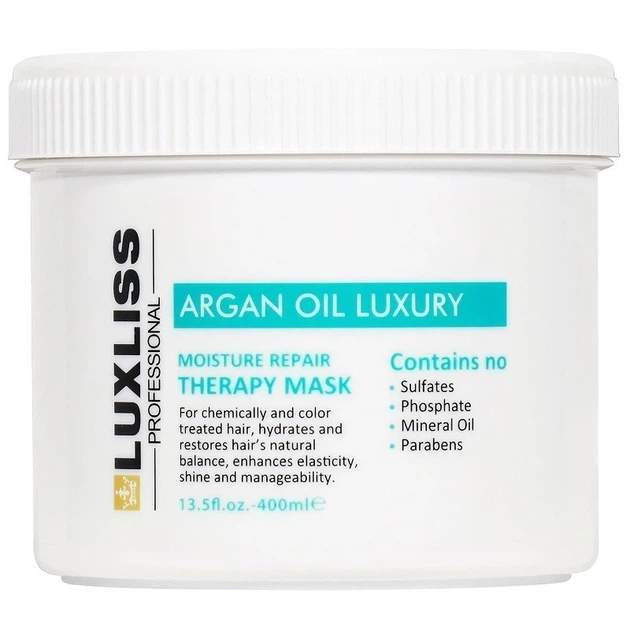 Відновлююча арганова маска LUXLISS Moistuire Repair Therapy Mask 400 мл + Подарунок шампунь та кондиціонер у тревл-форматі (по 40 мл) - зображення 2