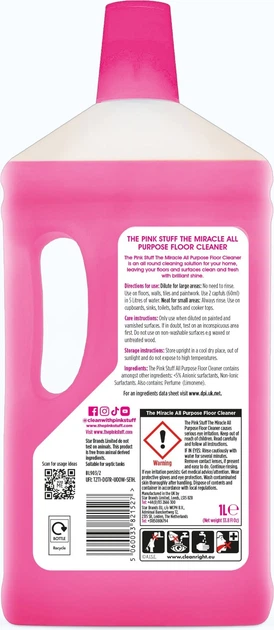 Засіб для миття підлоги The Pink Stuff The Miracle All Purpose Floor Cleaner Універсальний 1 л (5060033821527) - зображення 2