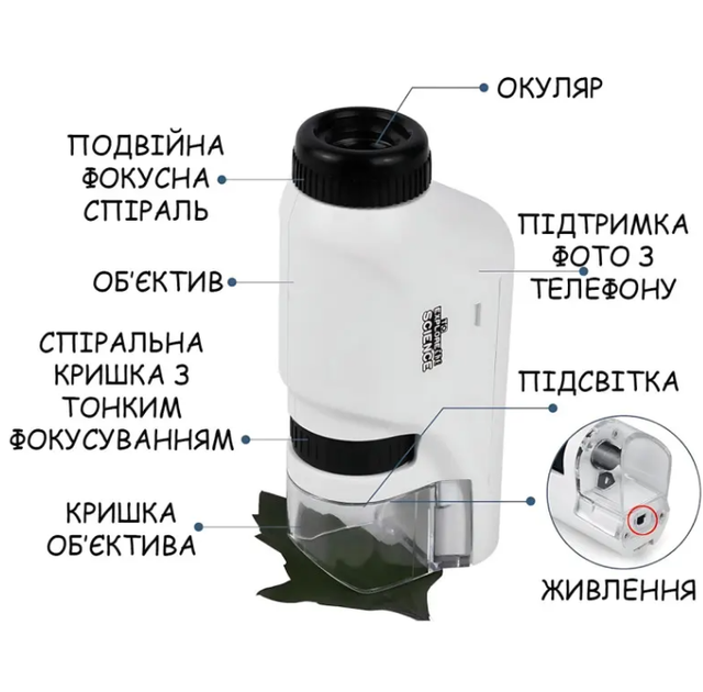 Детский микроскоп Outdoor MA657 портативный 60-120X с подсветкой White (3_08051) - Фото 7 Детский микроскоп Outdoor MA657 портативный 60-120X с подсветкой White (3_08051) - изображение 7
