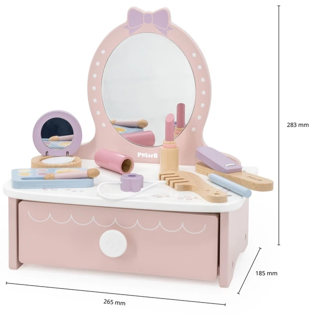 Дерев'яний туалетний столик Viga PolarB з іграшковими аксесуарами (6971608442711) - зображення 5