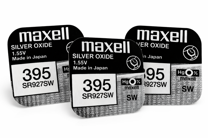 Батарейки Maxell 395 (SR927SW) 1.55V Silver Oxide, набір 3 ШТУКИ, срібно-оксидні для годинників - Фото 3 Батарейки Maxell 395 (SR927SW) 1.55V Silver Oxide, набір 3 ШТУКИ, срібно-оксидні для годинників - зображення 3