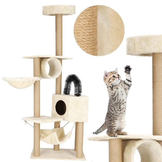 Drapak dla kota Springos Wielopoziomowy Kremowy PA1044 (5907719457666) - obraz 5