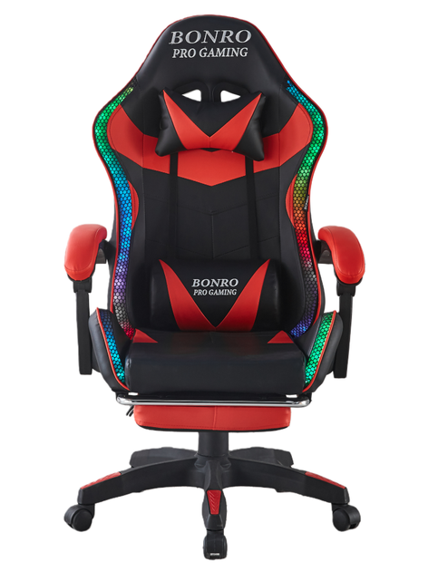 Кресло геймерское Bonro B-144 красное с подсветкой RGB массажем пультом и подставкой для ног (125-76-42401047) - изображение 3