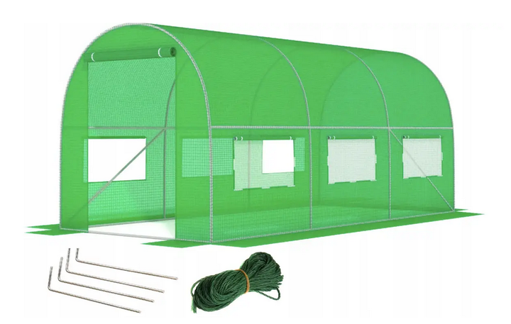 Теплица садовая 9 м² 4,5×2×2 м с окнами пленка армированная UV-4 140 г/м² оцинкованный каркас Ø19 мм зеленая - изображение 5