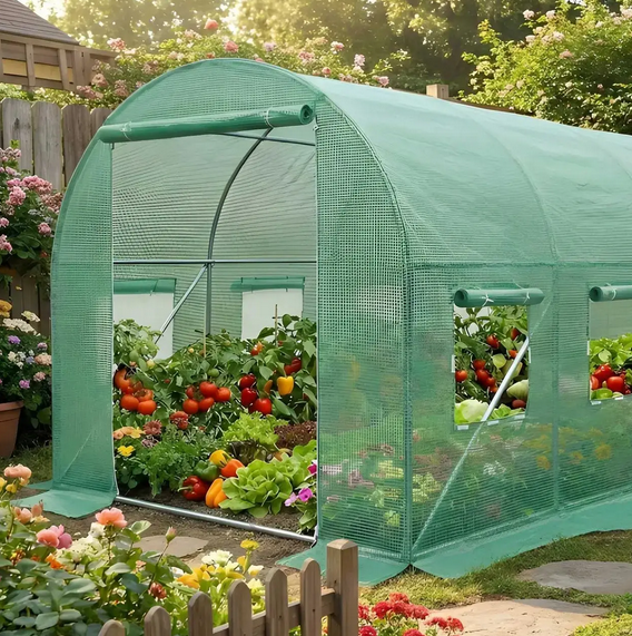 Садовая теплица 4 м² 2×2×2 м с окнами пленка армированная UV-4 140 г/м² оцинкованный каркас Ø19 мм зеленая - изображение 5