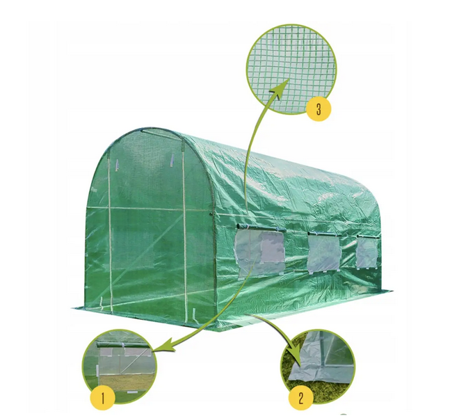 Теплица садовая 9 м² 4,5×2×2 м с окнами пленка армированная UV-4 140 г/м² оцинкованный каркас Ø19 мм зеленая - изображение 6