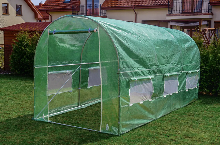 Теплица садовая 9 м² 4,5×2×2 м с окнами пленка армированная UV-4 140 г/м² оцинкованный каркас Ø19 мм зеленая - изображение 8