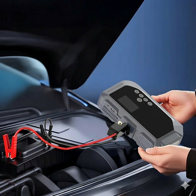 Пускозарядний пристрій для автомобіля 3в1 з компресором 600 A, 8000мАч, JUMP STARTER УМБ для автомобіля з ліхтариком + сумка-кейс - зображення 2