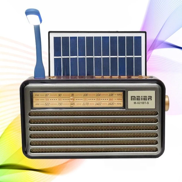 Портативний FM радіоприймач МЕІЕR МD 52І BT FM радіо програвач з флешкою USB на акумуляторі з сонячною батареєю з ліхтариком з повербанком з Bluetooth Блютуз, - изображение 2