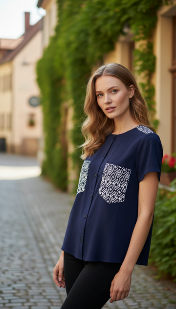 Блуза inDresser XS Темно-синій (IN-0821Я010А-Navy-blue) - Фото 4 Блуза inDresser XS Темно-синій (IN-0821Я010А-Navy-blue) - зображення 4