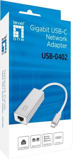 Adapter sieciowy LevelOne RJ-45 - USB Type-C Silver (USB-0402 V4) - obraz 2